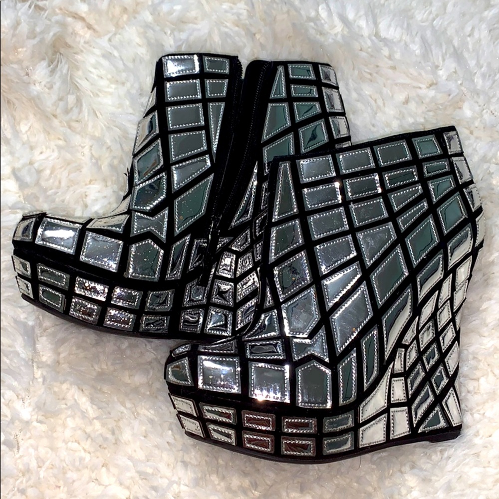 Stylish Mirrored Wedges Size 9- Like New